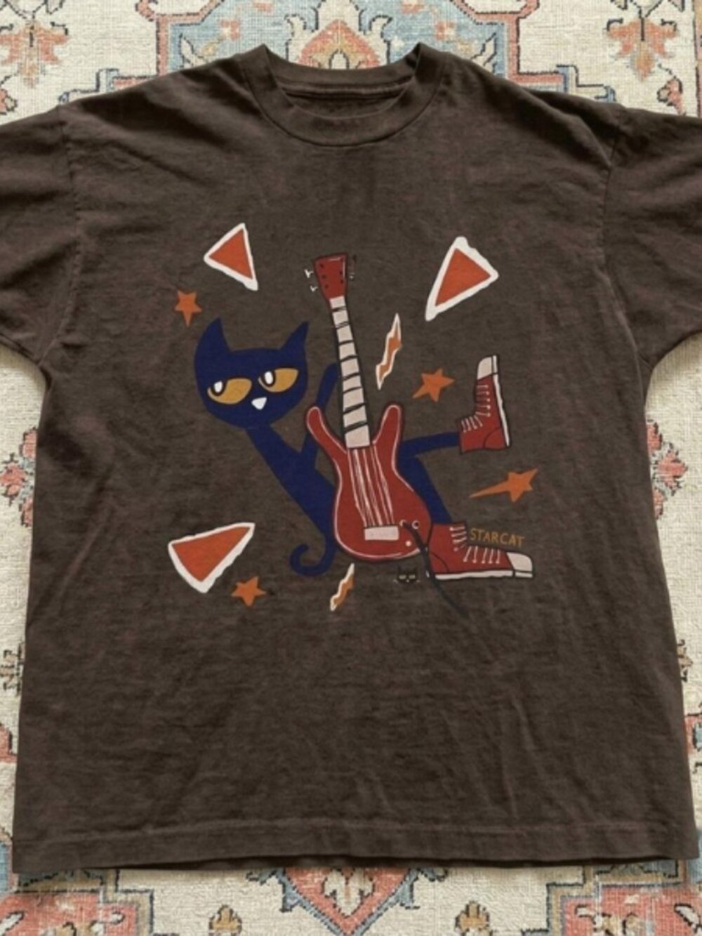 Brown Pete the Cat Playing Guitar Graphic T Shirt
